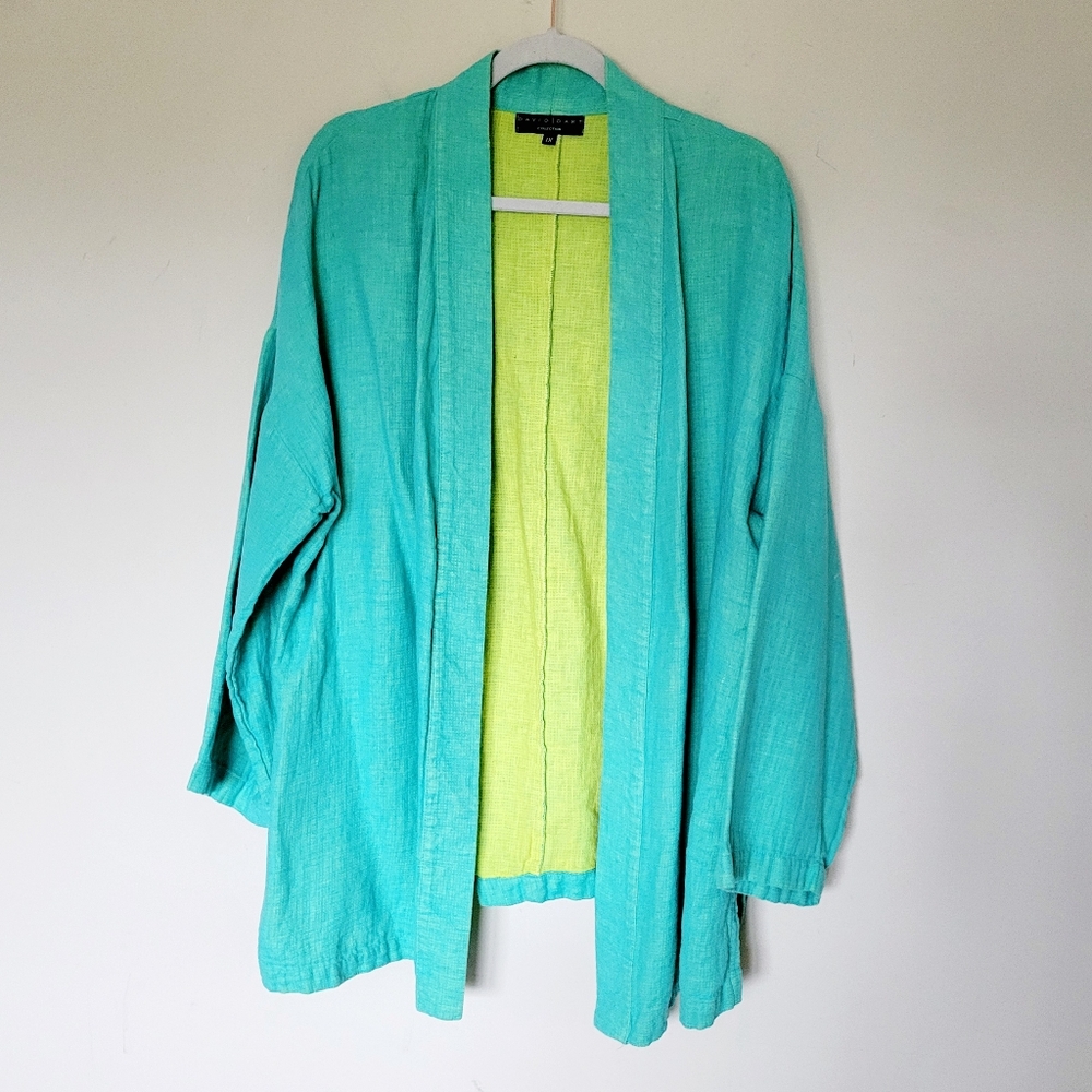 David Dart Tourquise Lagenlook Open Front Linen Cotton Jacket‎
